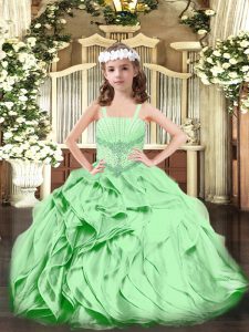 Luxurious Green Ball Gowns Beading and Ruffles Custom Made Lace Up Organza Sleeveless Floor Length