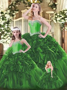  Floor Length Green Ball Gown Prom Dress Sweetheart Sleeveless Lace Up