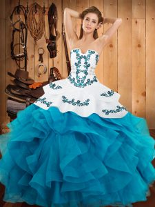 Gorgeous Floor Length Teal Sweet 16 Dress Strapless Sleeveless Lace Up