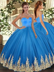  Sweetheart Sleeveless Lace Up Quinceanera Gown Blue Tulle