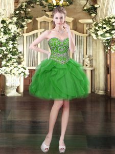  Green Sweetheart Neckline Beading and Ruffles Prom Dress Sleeveless Lace Up