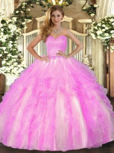 Chic Lilac Sleeveless Floor Length Ruffles Lace Up 15 Quinceanera Dress