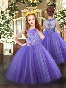 Best Lavender Scoop Neckline Beading Kids Pageant Dress Sleeveless Zipper