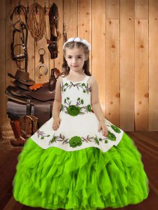 Cheap Sleeveless Embroidery and Ruffles Floor Length Little Girls Pageant Dress Wholesale