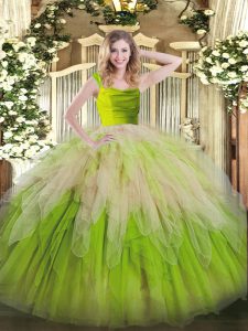  Sleeveless Floor Length Ruffles Zipper 15 Quinceanera Dress with Multi-color