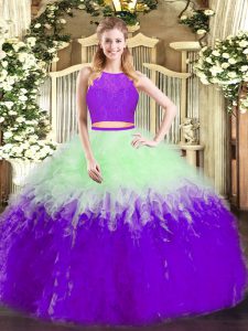  Two Pieces Sweet 16 Quinceanera Dress Multi-color Scoop Tulle Sleeveless Floor Length Zipper