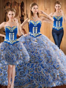  Multi-color Lace Up Quinceanera Gown Embroidery Sleeveless With Train Sweep Train