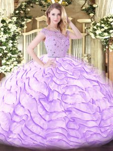  Lavender Sleeveless Beading and Ruffled Layers Zipper Quinceanera Dresses
