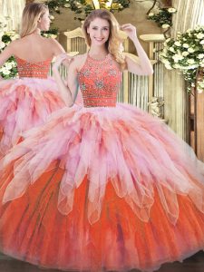  Multi-color Sleeveless Tulle Zipper 15 Quinceanera Dress for Military Ball and Sweet 16 and Quinceanera