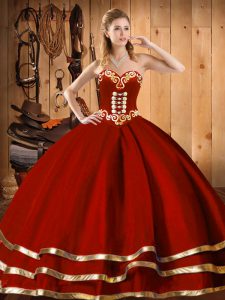 Trendy Organza Sweetheart Sleeveless Lace Up Embroidery and Bowknot Sweet 16 Dresses in Wine Red