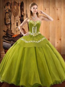 Latest Olive Green Ball Gowns Tulle Sweetheart Sleeveless Ruffles Floor Length Lace Up Quinceanera Dress