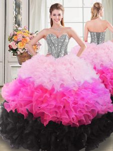  Multi-color Lace Up Sweet 16 Quinceanera Dress Beading and Ruffles Sleeveless Floor Length