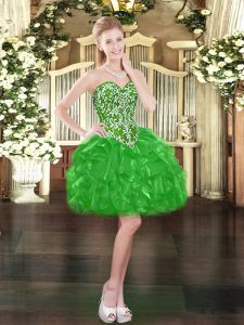 Wonderful Beading and Ruffles Prom Dresses Green Lace Up Sleeveless Mini Length