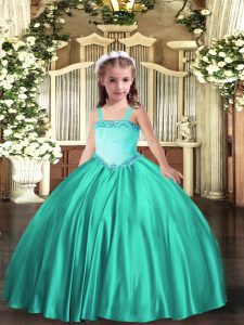 Fantastic Satin Sleeveless Floor Length Child Pageant Dress and Appliques