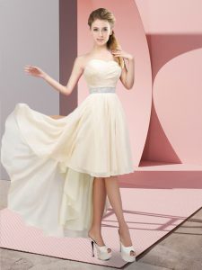  Champagne Chiffon Lace Up Sweetheart Sleeveless High Low Court Dresses for Sweet 16 Beading