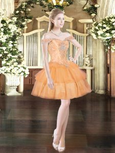 Eye-catching Orange Red Lace Up Off The Shoulder Beading and Ruffled Layers Prom Dress Organza Sleeveless
