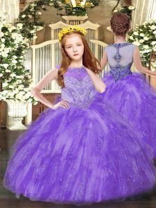  Scoop Sleeveless Tulle Kids Pageant Dress Beading and Ruffles Zipper
