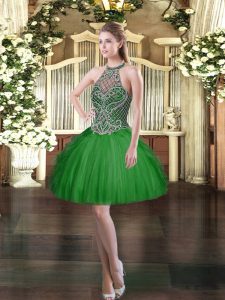 Ball Gowns Prom Gown Dark Green Halter Top Tulle Sleeveless Mini Length Lace Up