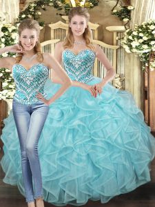  Baby Blue Lace Up Sweetheart Beading and Ruffles Quinceanera Dresses Tulle Sleeveless