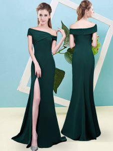 Delicate Floor Length Zipper Dama Dress Dark Green for Prom and Party and Wedding Party with Ruching