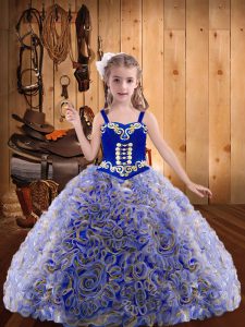  Multi-color Sleeveless Fabric With Rolling Flowers Lace Up Girls Pageant Dresses for Sweet 16 and Quinceanera