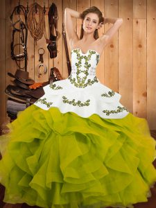  Strapless Sleeveless Satin and Organza Quinceanera Gowns Embroidery and Ruffles Lace Up