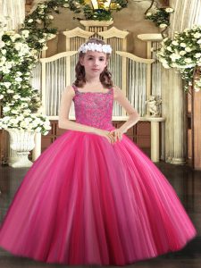 Beauteous Hot Pink Sleeveless Beading Floor Length Pageant Gowns For Girls