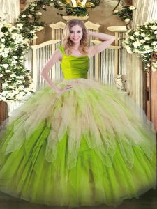 High Class Yellow Green Sleeveless Organza Zipper Quinceanera Gown for Military Ball and Sweet 16 and Quinceanera