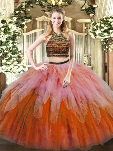 Excellent Multi-color Sleeveless Tulle Lace Up Vestidos de Quinceanera for Military Ball and Sweet 16 and Quinceanera