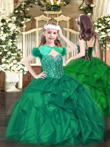  Organza Sleeveless Floor Length Little Girls Pageant Gowns and Beading and Ruffles