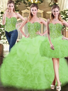 Customized Organza Sweetheart Sleeveless Lace Up Beading and Ruffles 15 Quinceanera Dress in Yellow Green