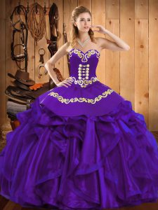 Classical Floor Length Purple Ball Gown Prom Dress Sweetheart Sleeveless Lace Up