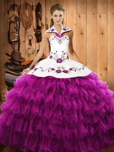Cute Floor Length Ball Gowns Sleeveless Fuchsia Sweet 16 Dresses Lace Up