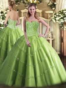  Tulle Sleeveless Floor Length Quinceanera Gowns and Beading