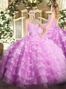  Lilac Sleeveless Beading and Ruffled Layers Floor Length Sweet 16 Dresses