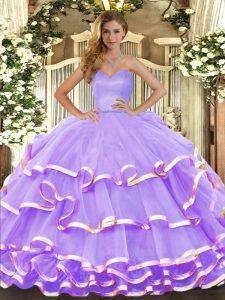 Pretty Sweetheart Sleeveless Organza 15 Quinceanera Dress Ruffled Layers Lace Up