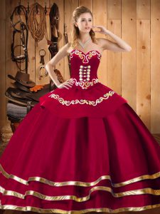 Enchanting Red Lace Up 15th Birthday Dress Embroidery Sleeveless Floor Length
