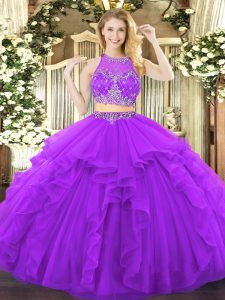Enchanting Purple Sleeveless Tulle Zipper Sweet 16 Dresses for Military Ball and Sweet 16 and Quinceanera