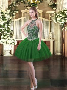  Mini Length Ball Gowns Sleeveless Dark Green Dress for Prom Lace Up
