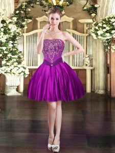 Luxurious Purple Ball Gowns Beading Lace Up Satin Sleeveless Mini Length