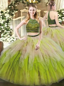 Popular Multi-color Sleeveless Tulle Lace Up Sweet 16 Dress for Military Ball and Sweet 16 and Quinceanera