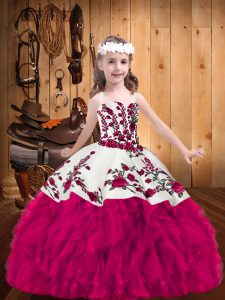  Organza Sleeveless Floor Length Little Girls Pageant Dress Wholesale and Embroidery