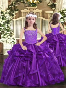  Eggplant Purple and Purple Girls Pageant Dresses Party and Sweet 16 and Quinceanera and Wedding Party with Beading Straps Sleeveless Lace Up