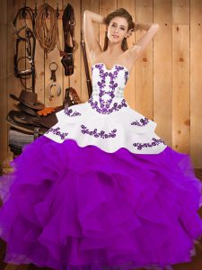 Vintage Floor Length Purple Vestidos de Quinceanera Strapless Sleeveless Lace Up