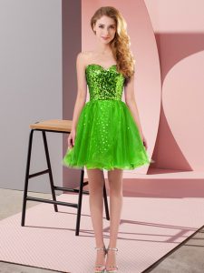 Attractive Sleeveless Tulle Mini Length Zipper Prom Party Dress in Green with Sequins