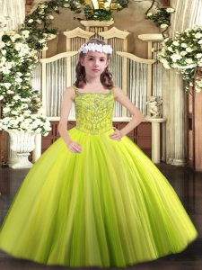 Best Floor Length Ball Gowns Sleeveless Yellow Green Party Dresses Lace Up