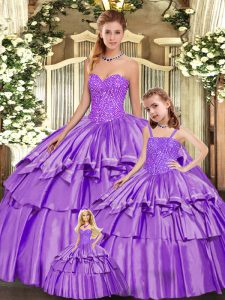 Best Selling Sleeveless Lace Up Floor Length Beading and Ruffled Layers Sweet 16 Quinceanera Dress