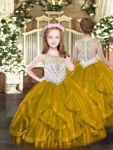 Wonderful Floor Length Zipper Girls Pageant Dresses Brown for Party and Quinceanera with Beading and Ruffles
