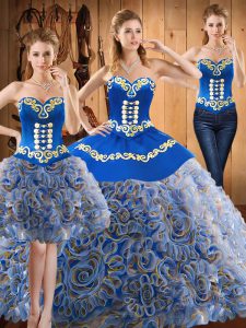  Multi-color Ball Gown Prom Dress Military Ball and Sweet 16 and Quinceanera with Embroidery Sweetheart Sleeveless Sweep Train Lace Up