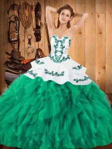 Fantastic Sleeveless Embroidery and Ruffles Lace Up Quinceanera Dresses